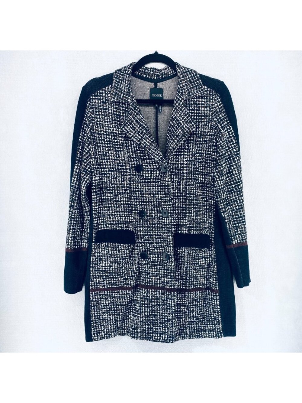 Nic + Zoe Sweater Womens M Black Brown Cotton Double Breasted Cardigan Blazer